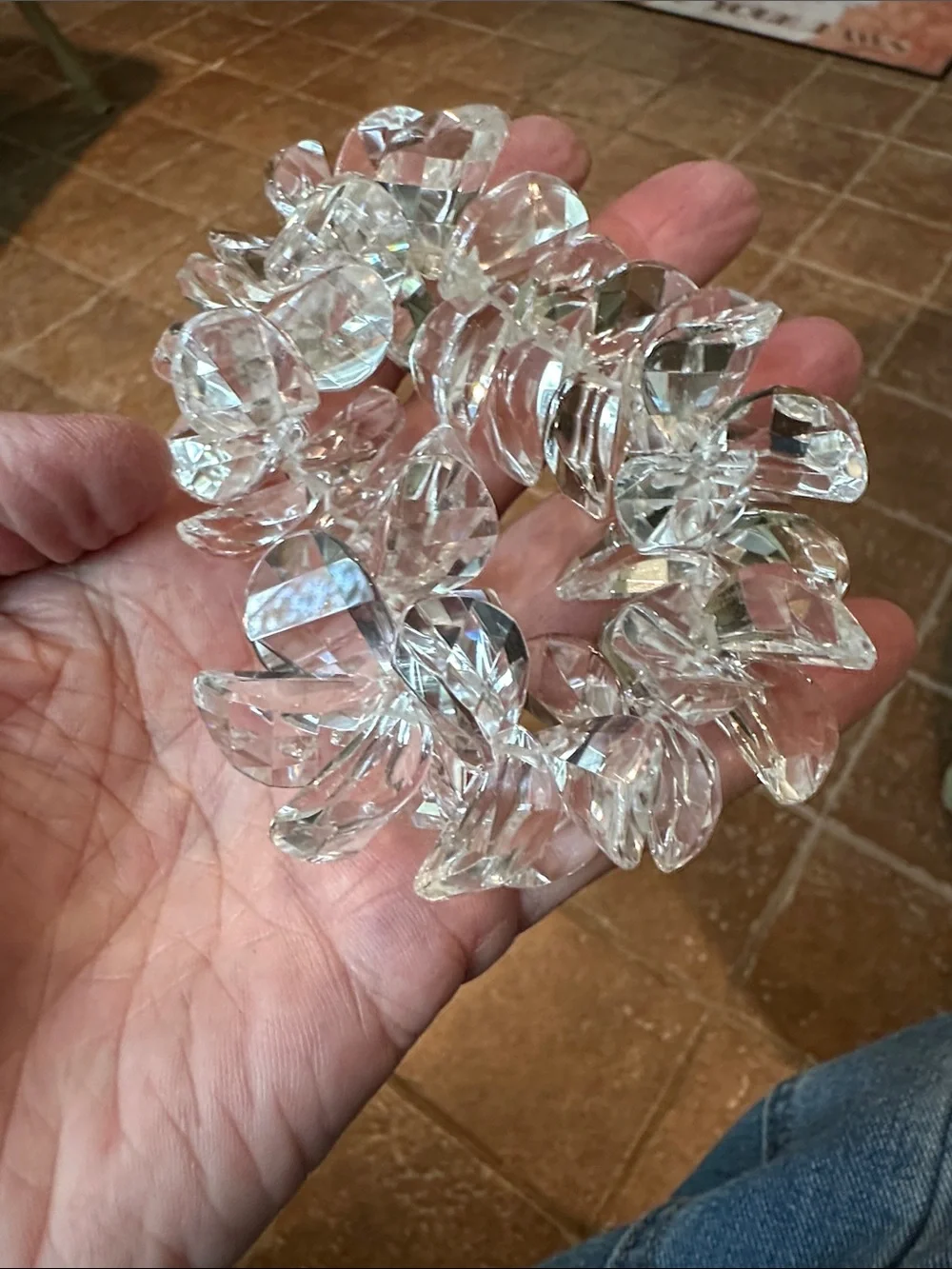 Clear Sculpted Crystal Stretch Bracelet -